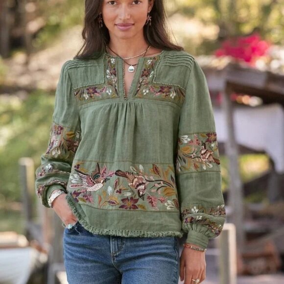Sundance Floria Embroidered Top Sage small - Picture 2 of 2